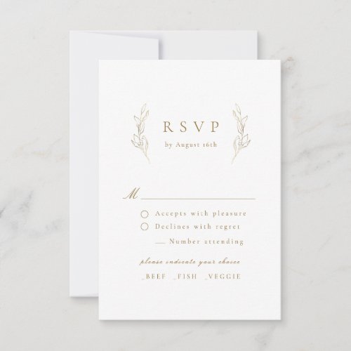 Gold simple elegance botanical wedding RSVP card