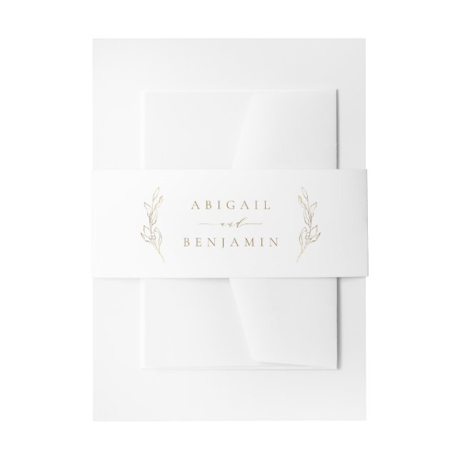 Gold Simple elegance botanical wreath wedding Invitation Belly Band (Front Example)
