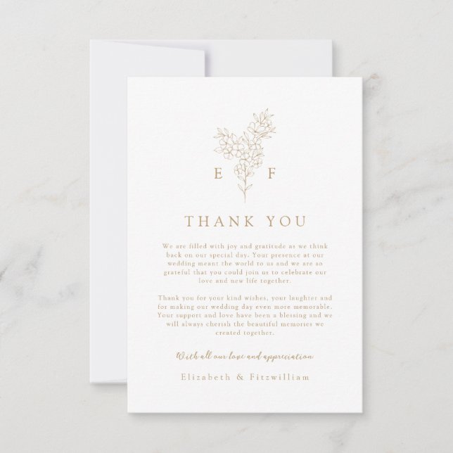 Gold Simple Elegant Cherry Blossom Wedding Thank You Card (Front)