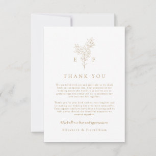 Gold Simple Elegant Cherry Blossom Wedding Thank You Card