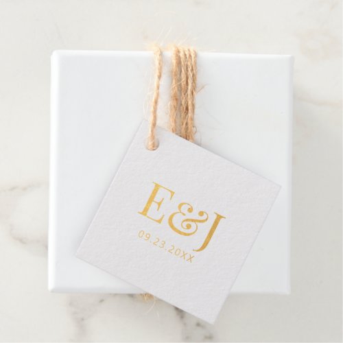 Gold Simple Elegant Couple Monogram Initials Foil Favor Tags