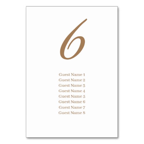 Gold Simple Elegant Guest List Wedding Table Number