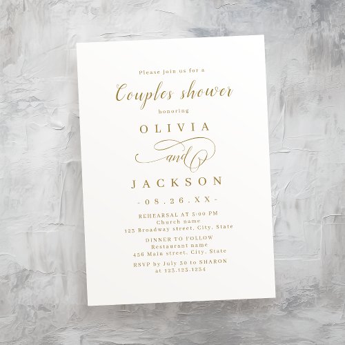 Gold simple elegant romantic script couples shower invitation