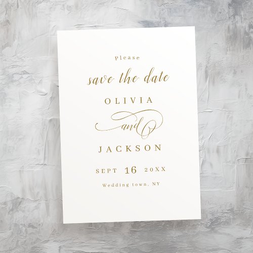 Gold simple elegant romantic script save the date