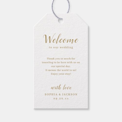 Gold simple elegant romantic script wedding gift tags