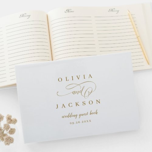 Gold simple elegant romantic script wedding guest book