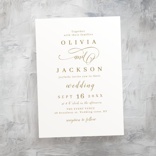 Gold simple elegant romantic script wedding invitation