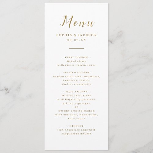 Gold simple elegant romantic script wedding  menu