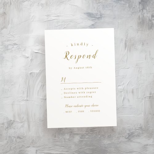Gold simple elegant romantic script wedding  RSVP card