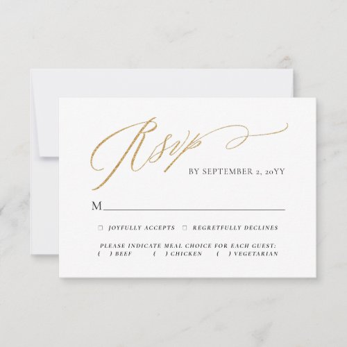 Gold Simple Elegant Script Meal Choice Wedding RSVP Card