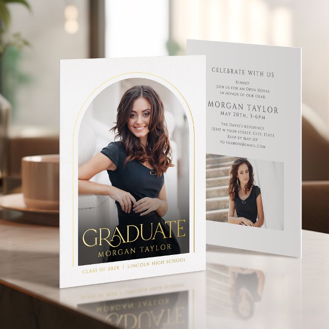 Gold Simple Elegant Script Modern Arch Graduation Foil Invitation (Gold Simple Elegant Script Modern Arch Graduation Foil Invitation)