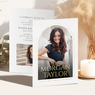 Gold Simple Elegant Script Modern Arch Graduation Foil Invitation