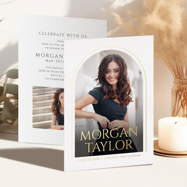 Gold Simple Elegant Script Modern Arch Graduation Foil Invitation (Gold Simple Elegant Script Modern Arch Graduation Foil Invitation)