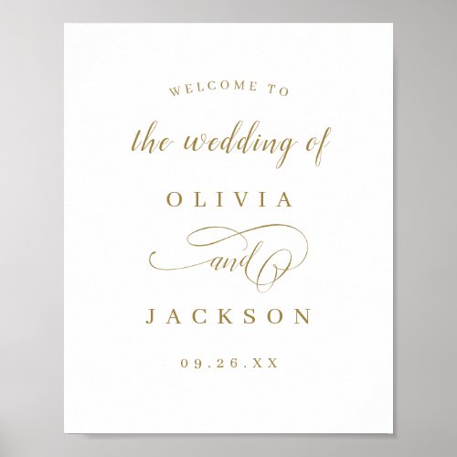 Gold simple elegant script wedding welcome sign