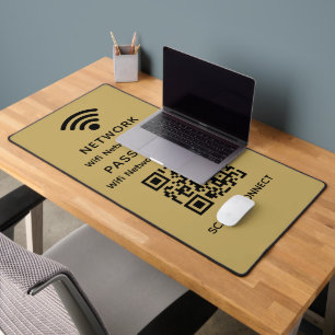 Gold Simple Elegant Wifi QR Code Network Password Desk Mat