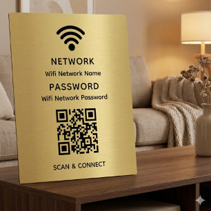 Gold Simple Elegant Wifi QR Code Network Password Plaque