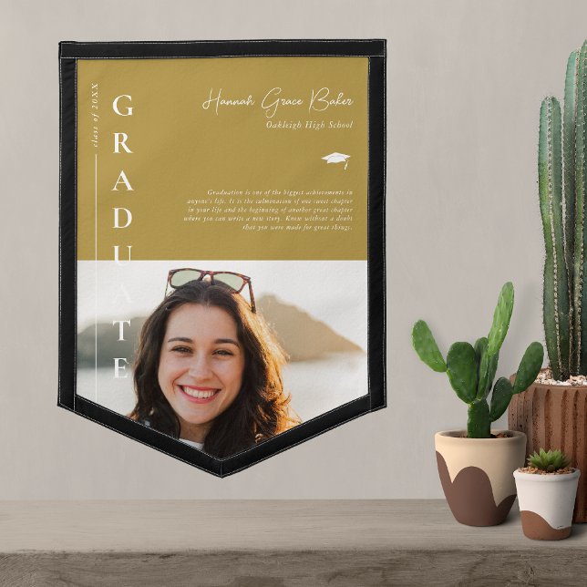 Gold | Simple Graduation Photo & Quote Pennant (Creator Uploaded)
