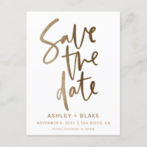 Gold Simple Handwritten Calligraphy Save the Date Announcement Postcard