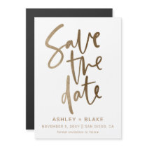 Gold Simple Handwritten Calligraphy Save the Date Magnetic Invitation