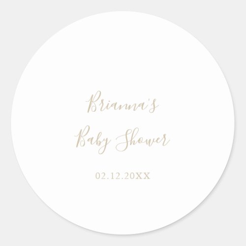 Gold Simple Minimalist Baby Shower Favor  Classic Round Sticker