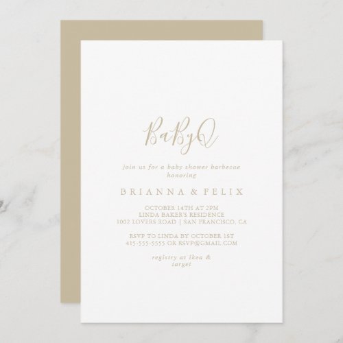 Gold Simple Minimalist BabyQ Baby Shower Barbecue  Invitation