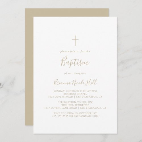 Gold Simple Minimalist Baptism Invitation