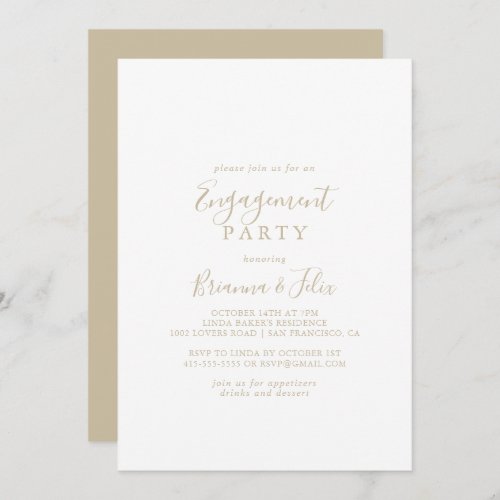 Gold Simple Minimalist Engagement Party  Invitation