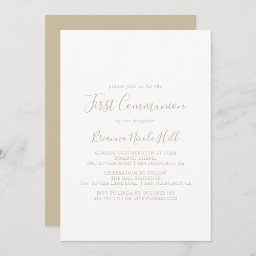 Gold Simple Minimalist First Communion Invitation