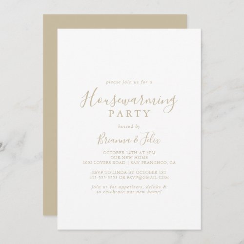 Gold Simple Minimalist Housewarming Party  Invitation