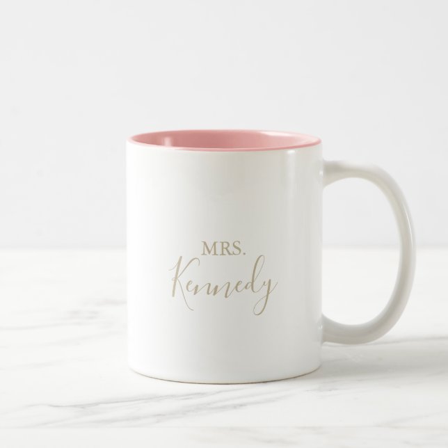 Gold Simple Minimalist Mrs Newlywed Bride  Two-Tone Coffee Mug (Right)