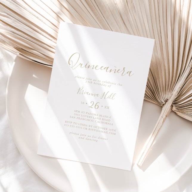 Gold Simple Minimalist Quinceañera Invitation (Creator Uploaded)