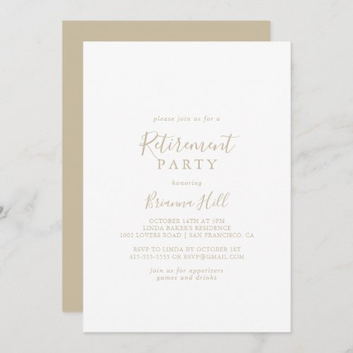 Gold Simple Minimalist Retirement Party  Invitation
