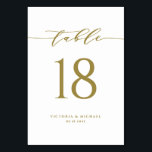 Gold Simple Minimalist Script Wedding Table Number<br><div class="desc">Add an elegant gold and white accent to your event with these customizable table numbers cards. It features a matte gold simple calligraphy script and classic typography. Personalize by adding names, dates and table numbers. This simple script table number card is perfect for weddings, bridal showers, baby showers, and so...</div>
