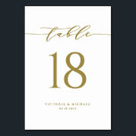 Gold Simple Minimalist Script Wedding Table Number<br><div class="desc">Add an elegant gold and white accent to your event with these customizable table numbers cards. It features a matte gold simple calligraphy script and classic typography. Personalize by adding names, dates and table numbers. This simple script table number card is perfect for weddings, bridal showers, baby showers, and so...</div>