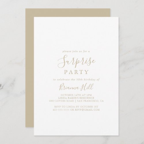 Gold Simple Minimalist Surprise Party Invitation