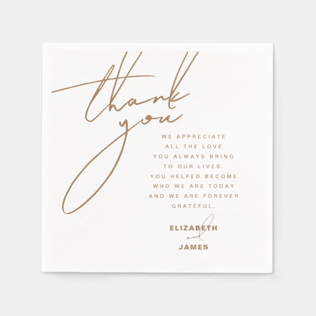 Gold Simple Minimalist Wedding Thank You Napkins (Front)