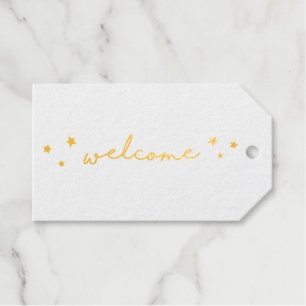Gold simple minimalist wedding welcome calligraphy foil gift tags