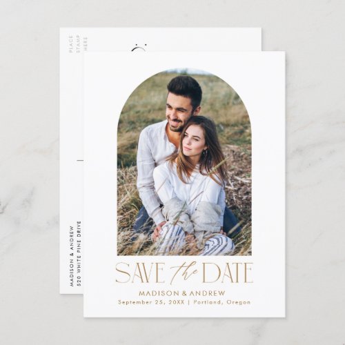 Gold  Simple Modern Arch Photo Save the Date Announcement Postcard