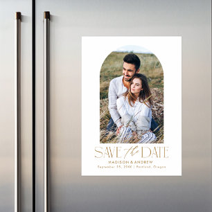 Gold Simple Modern Arch Photo Save the Date Magnetic Invitation
