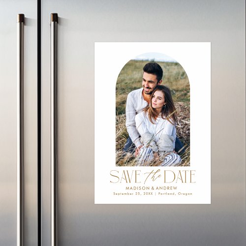 Gold  Simple Modern Arch Photo Save the Date Magnetic Invitation
