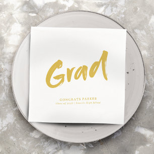 Gold Simple Modern Brush Script Graduation Party Napkins