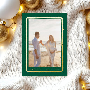 gold simple modern festive retro frame photo foil holiday card