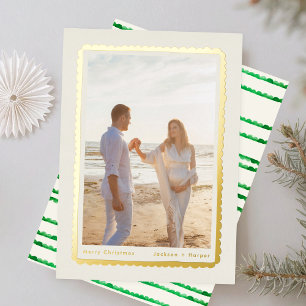 gold simple modern festive retro frame photo foil holiday card