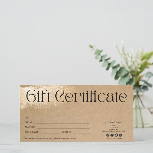 gold simple modern gift card certificate add logo