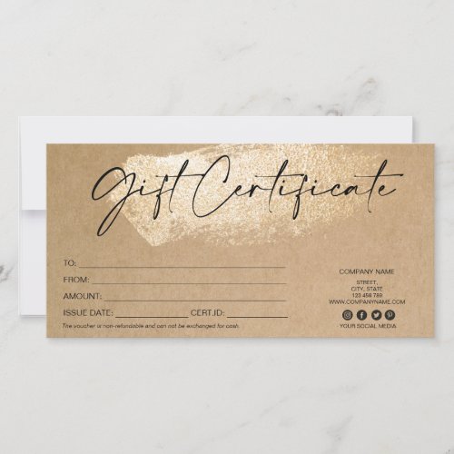 gold simple modern gift card certificate craft