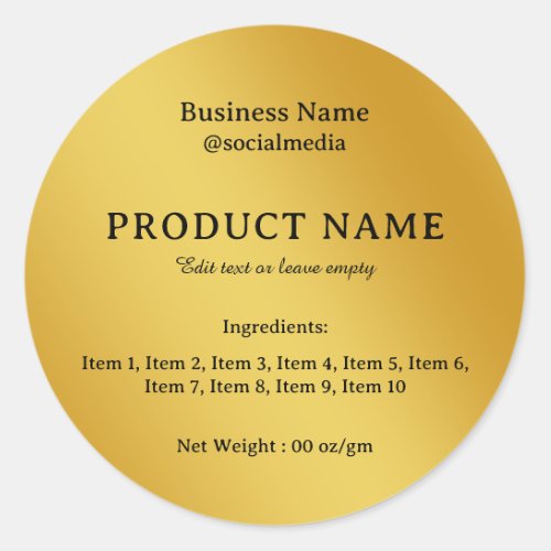 Gold Simple Modern Ingredients Product Label