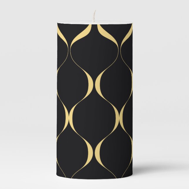 Gold, simple, modern, luxurious wavy graphic pillar candle (Front)