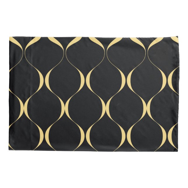 Gold, simple, modern, luxurious wavy graphic pillow case (Back)