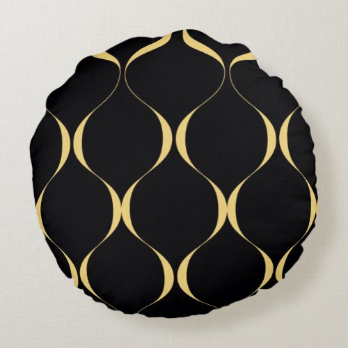 Gold simple modern luxurious wavy graphic round pillow