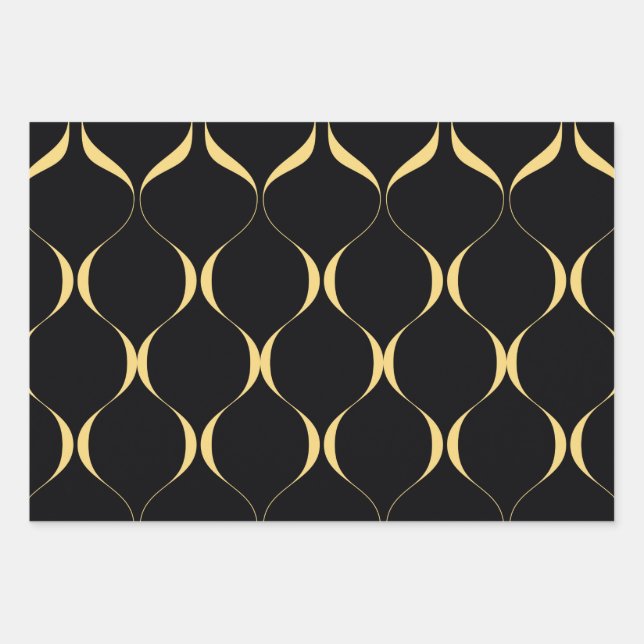 Gold, simple, modern, luxurious wavy graphic wrapping paper sheets (Front)